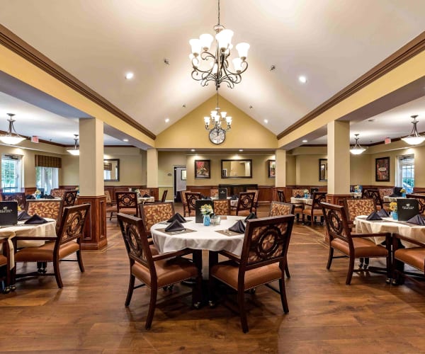 Spacious dining room at Pacifica Senior Living Skylyn in Spartanburg, South Carolina