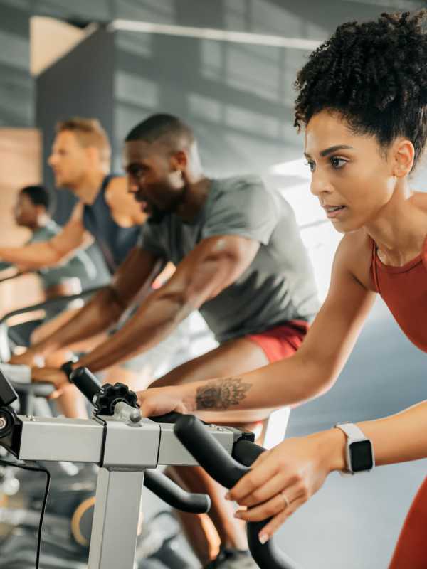  Residents exercise in the fitness center at Vintage at the Avenue, Murfreesboro, Tennessee