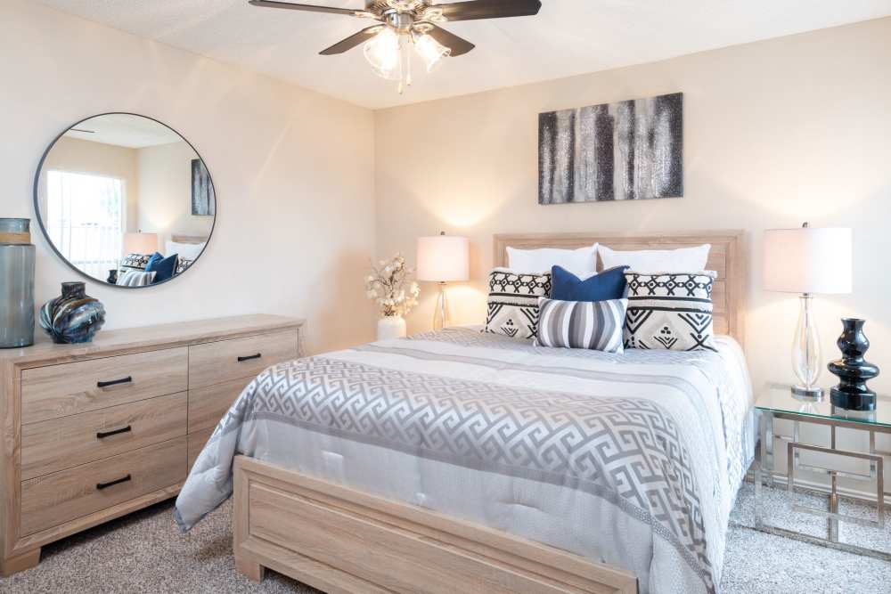Charming bedroom with stylish decor and cozy ambiance at Charter Oak in Euless, Texas.