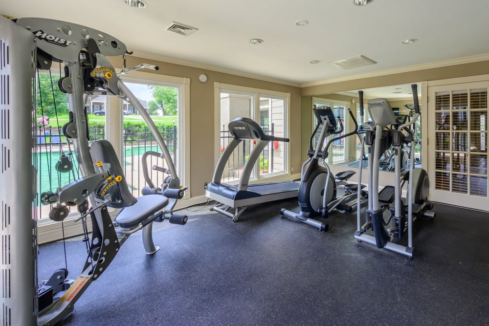 Plenty of workout stations at the onsite fitness center at The Hamilton in Hendersonville, Tennessee