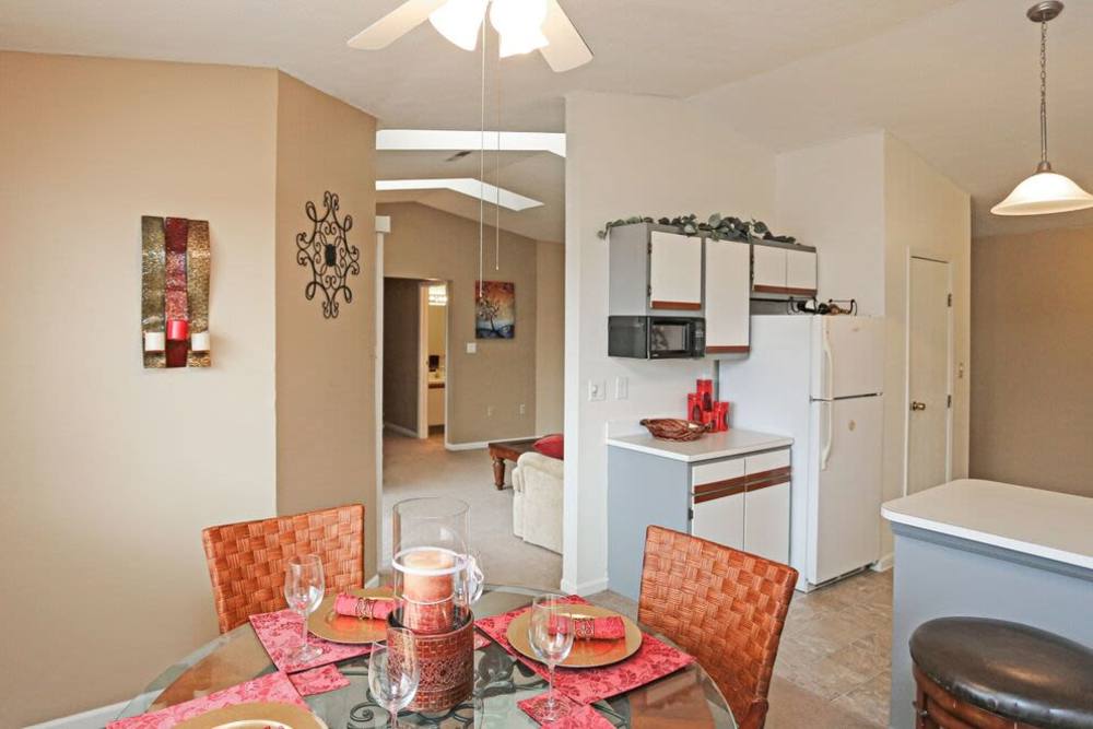 Dining area beside the kitchen in the apartment at Carriage Court in Cincinnati, Ohio