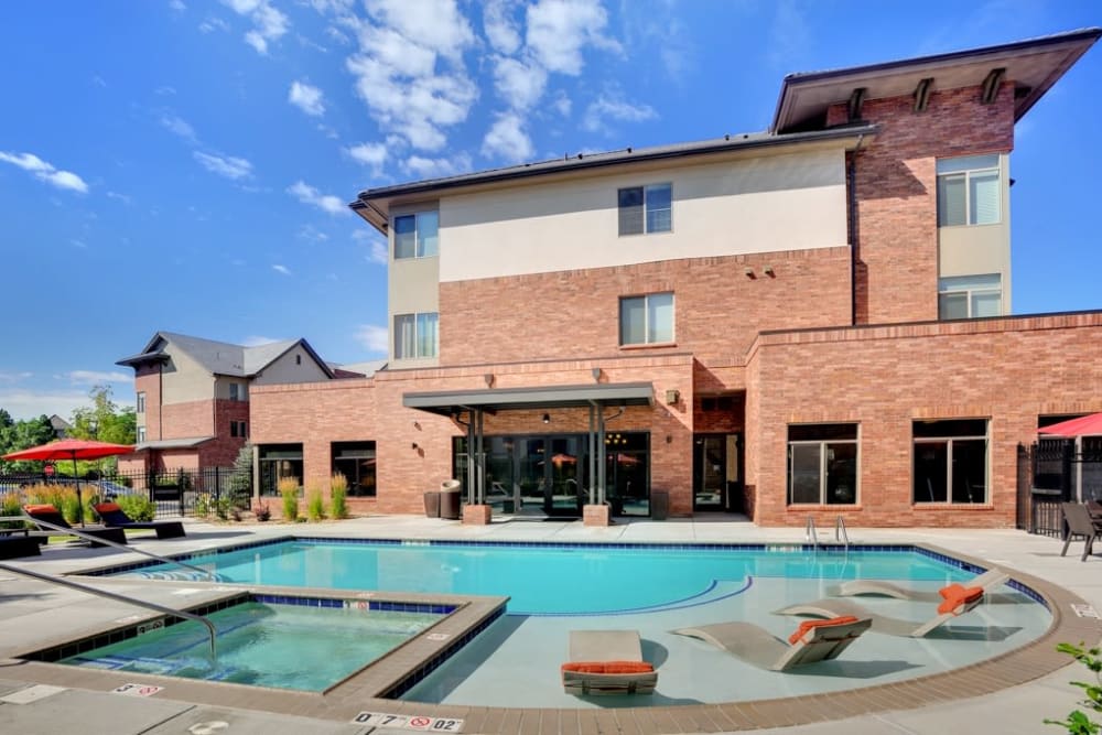 Resort-style swimming pool at The Parc at Greenwood Village in Greenwood Village, Colorado