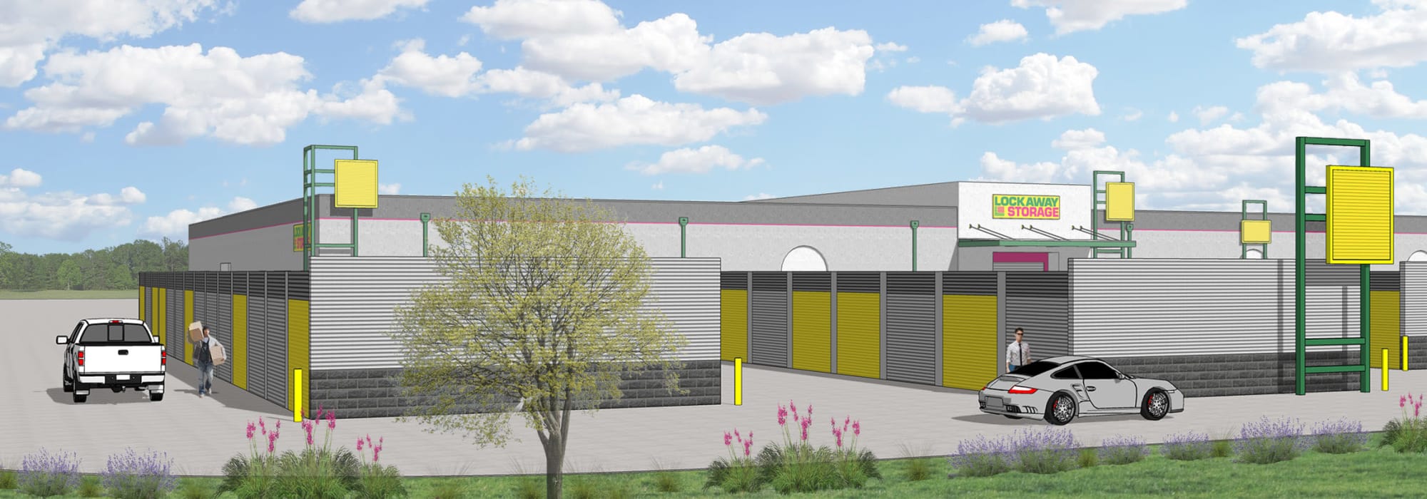 Rendering of a car outside of Lockaway Storage in San Antonio, Texas