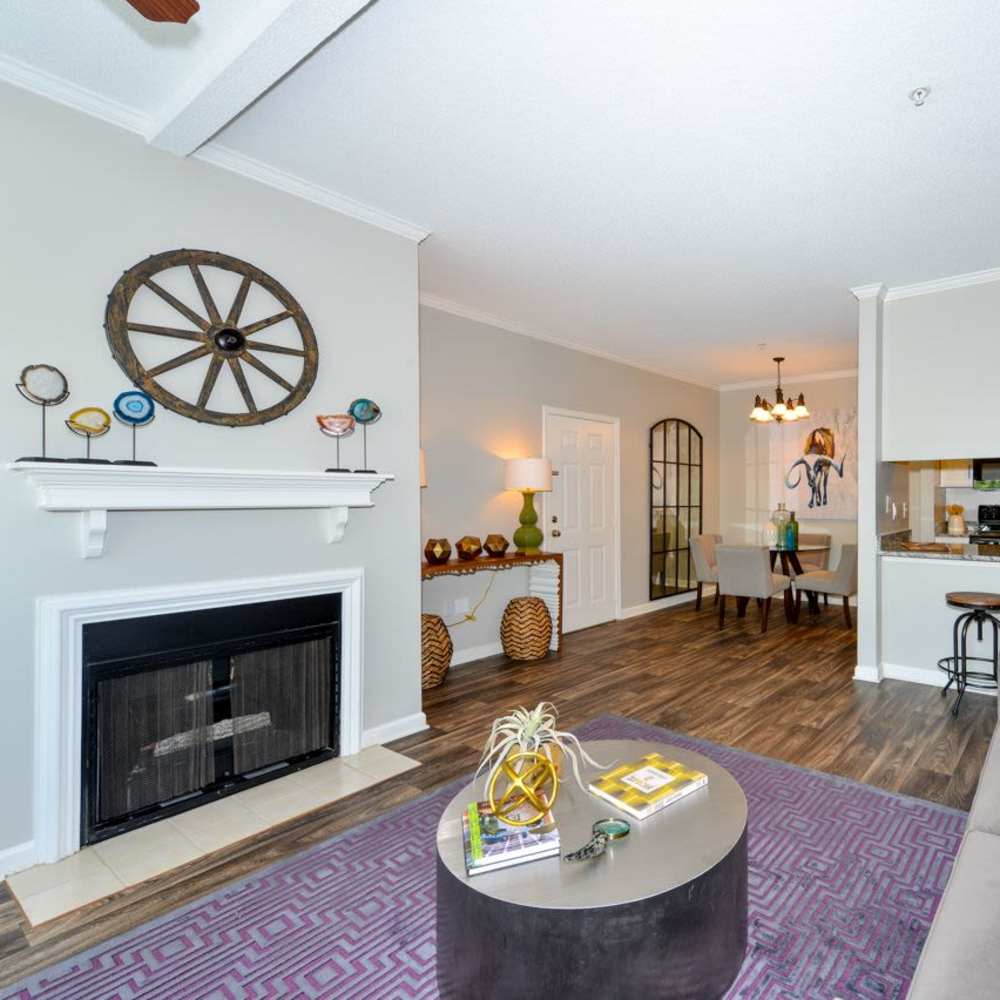 Living area featuring a fire place at Madison at Schilling Farms in Collierville, Tennessee