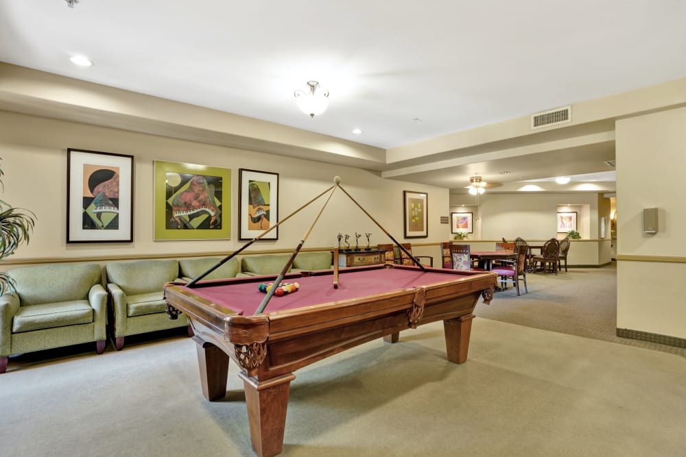 Game room with pool table at McDowell Village in Scottsdale, Arizona