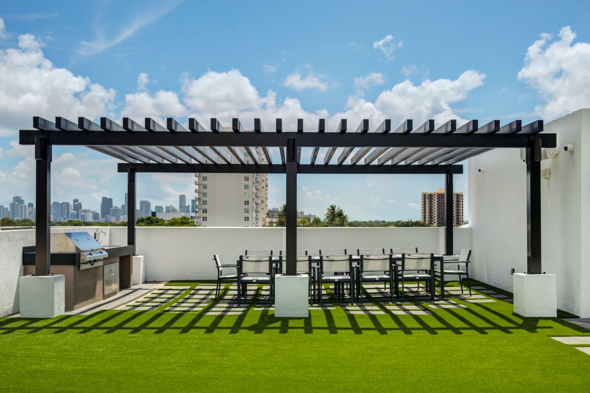 Grilling area on the roof at MB Station in Miami, Florida