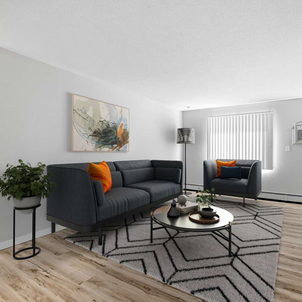 Well-furnished living room at Morada in Crystal, Minnesota