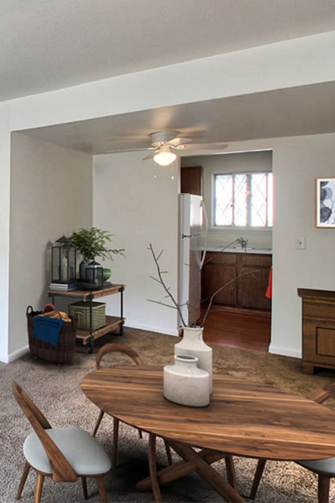 Dining area in a model home at Elmwood Terrace Apartments & Townhomes in Rochester, New York