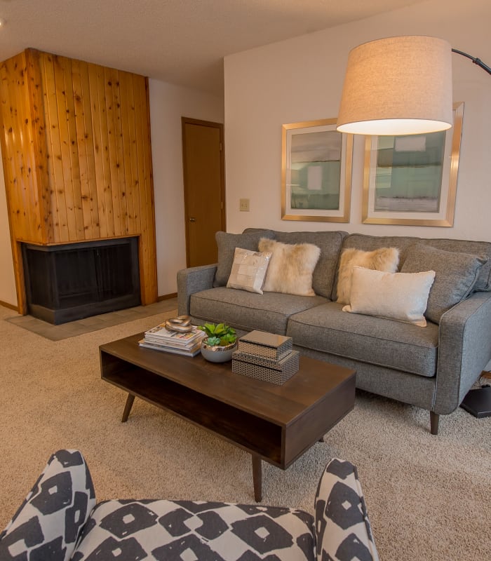 Spacious living room at The Warrington Apartments in Oklahoma City, Oklahoma