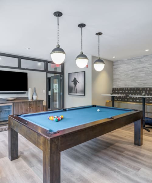 Billiards table in clubhouse at The Sheldon at Suffern Station in Suffern, New York