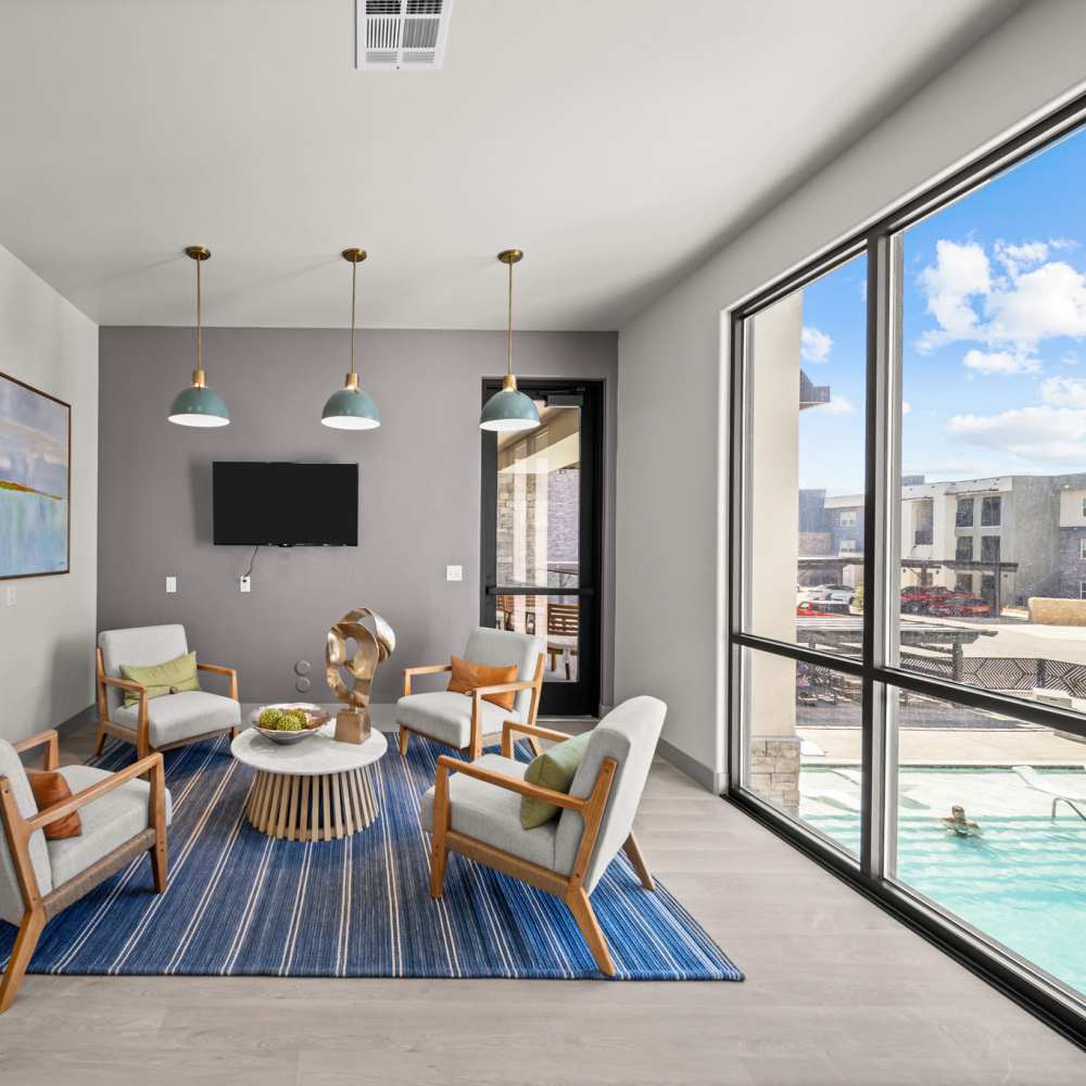Community living area with view of pool at Retreat at Eastlake in El Paso, Texas