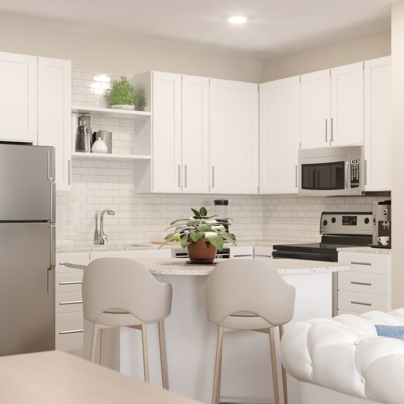 Rendering of a modern kitchen in an apartment at Acclaim at the Hill, Fredericksburg, Virginia