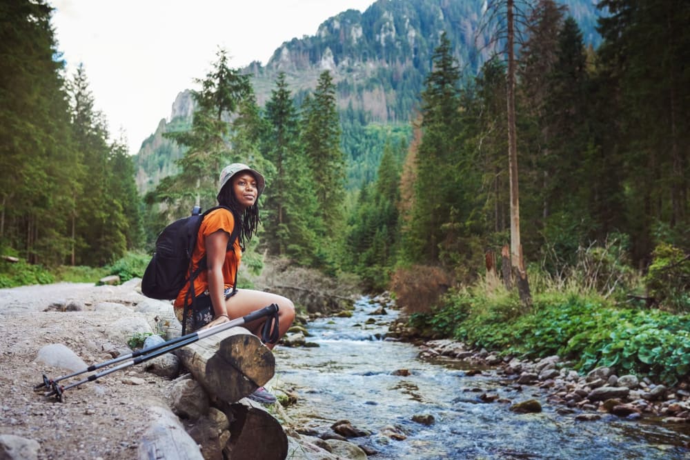 Resident hiking near Parallel 49 in Anacortes, Washington