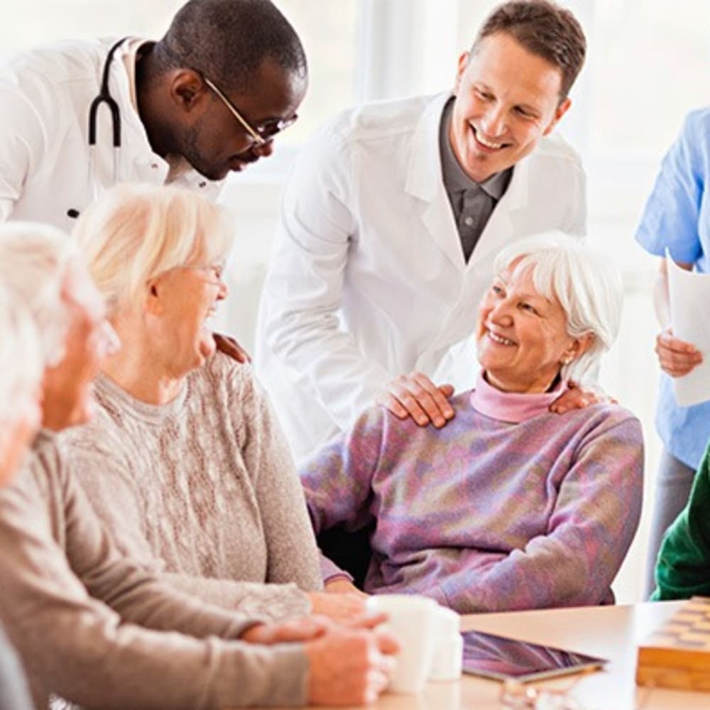 Residents with staff at Fox Hollow Independent and Assisted Living in Bend, Oregon