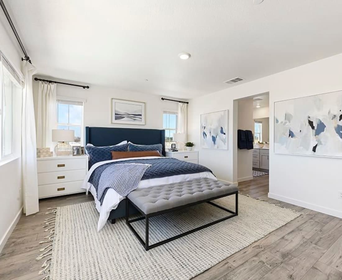 Brightly lit bedroom at Isles in Roseville, California