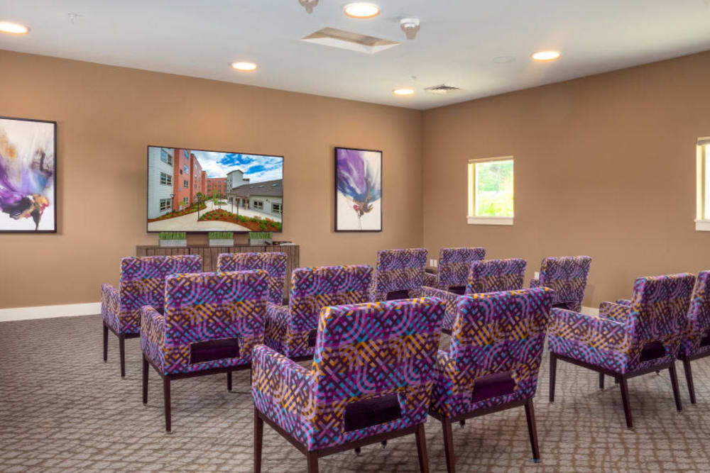 Movie viewing room at The Landing a Senior Living Community in Roseburg, Oregon. 