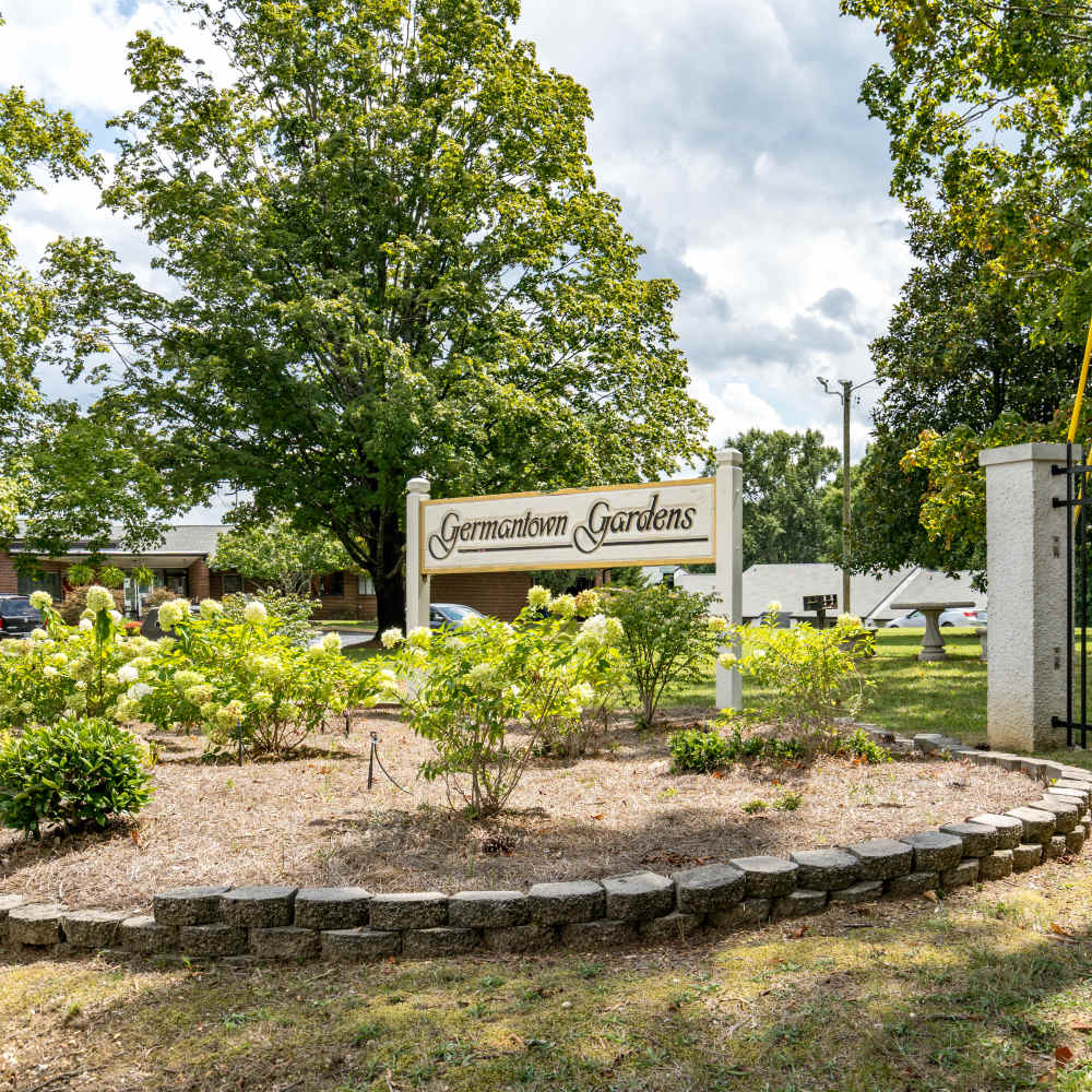 Name board at Germantown Gardens in East Ridge, Tennessee