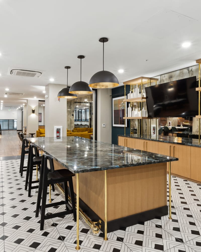 Bar seating in the cloubhouse at Lincoln Landing in Hayward, California