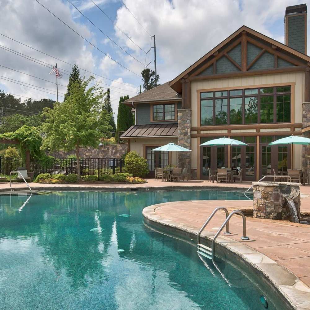 Salt water pool with sun shelf at Avonlea Tributary in Lithia Springs, Georgia