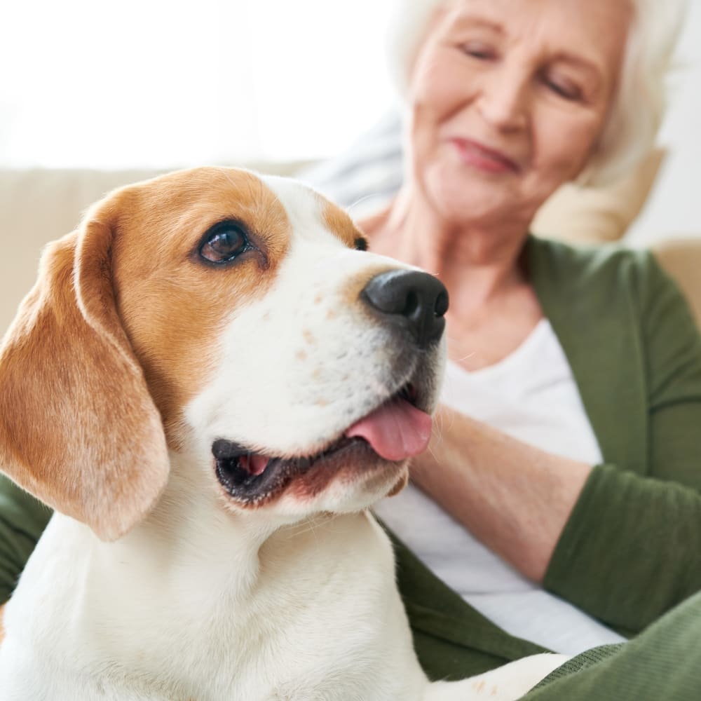 Resident and her dog at MacArthur Hills in Irving, Texas