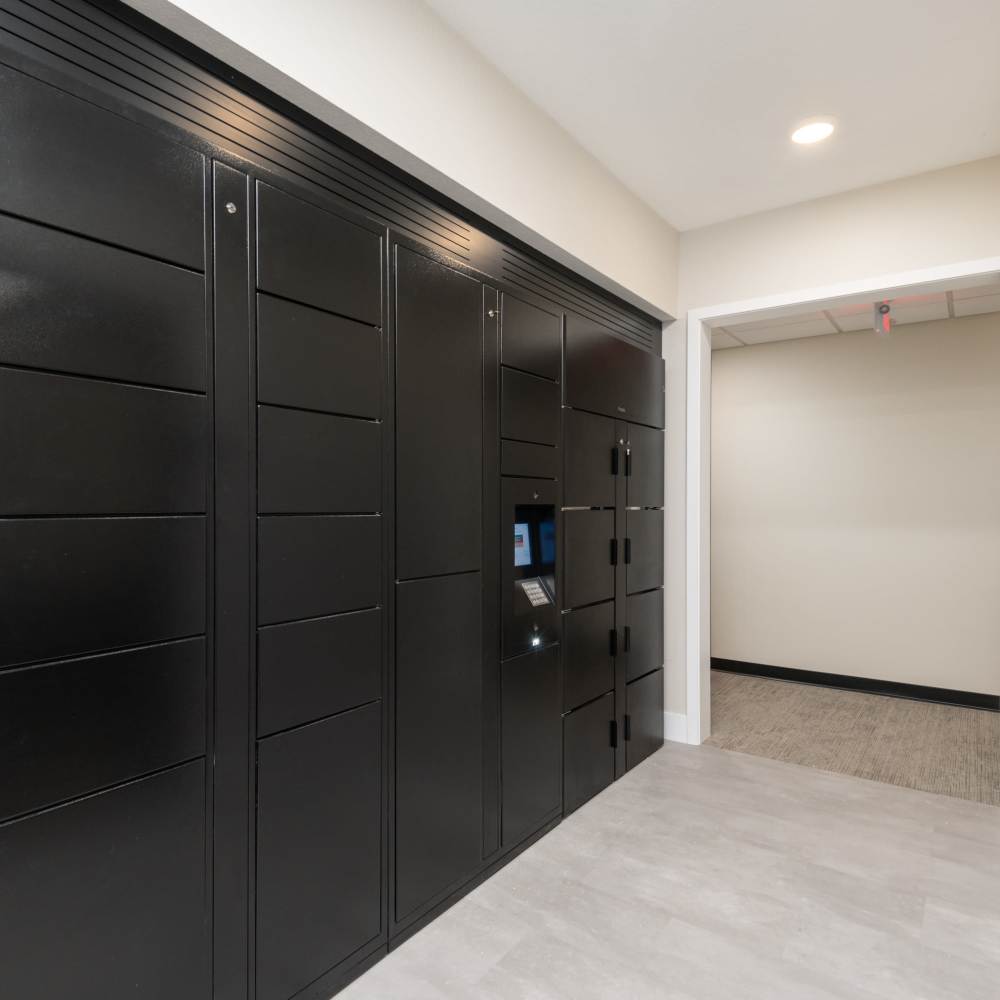 Automated parcel locker system at The Uptown Apartments in Waconia, Minnesota