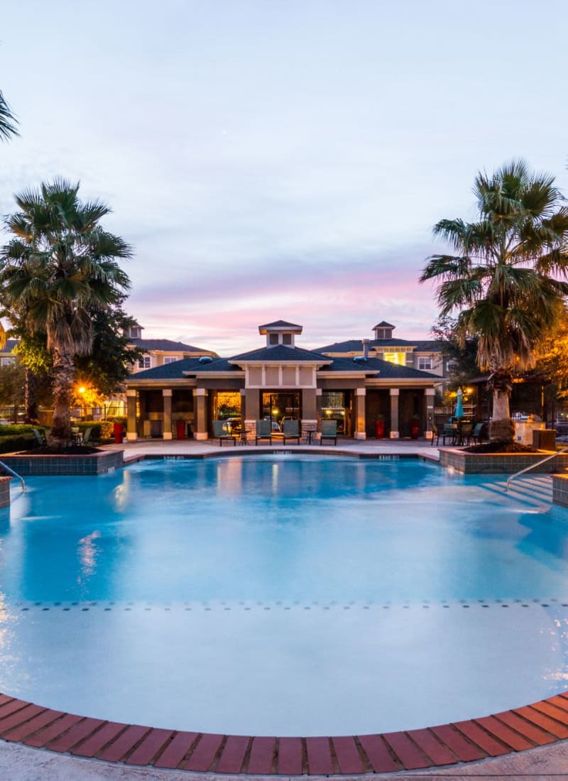 Pool at dusk at Marquis at The RIM in San Antonio, Texas