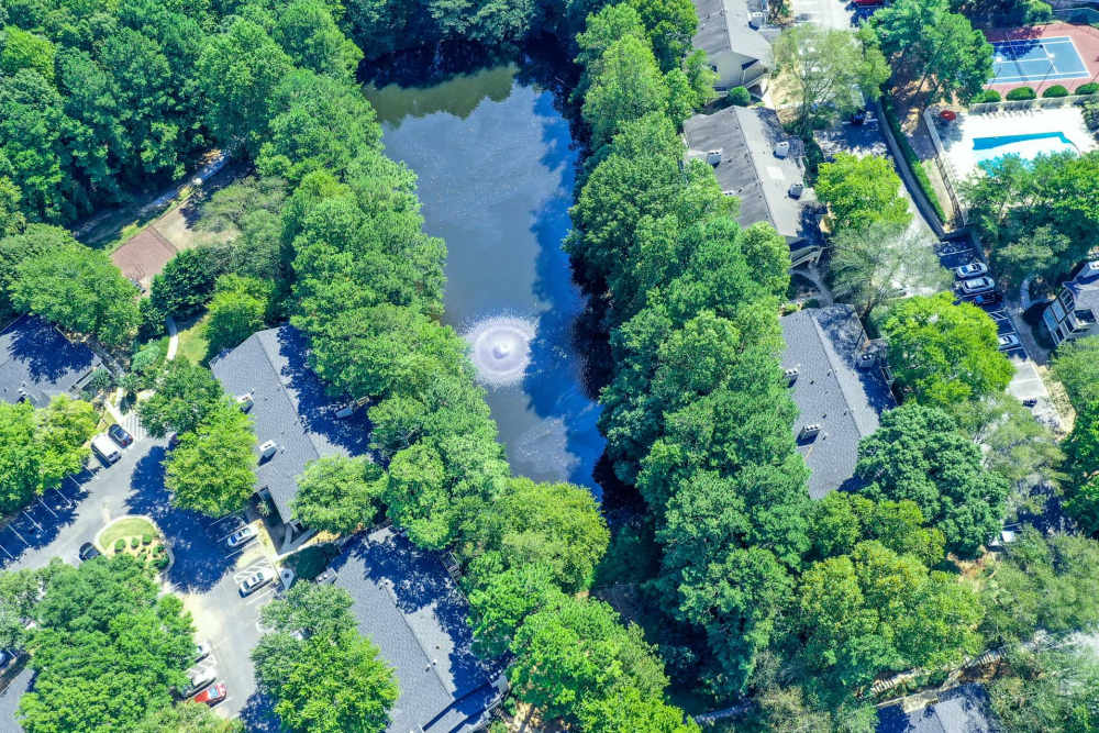 Aerial view of the lake at Preserve at Dunwoody in Dunwoody, Georgia
