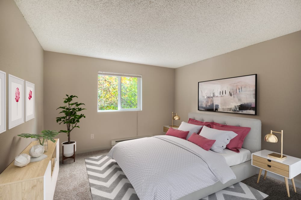 Spacious bedroom at Karbon Apartments in Newcastle, Washington