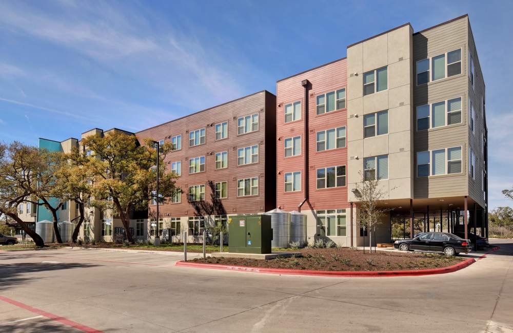 Exterior view of an apartments at Homestead Oaks Apartments in Austin,Texas