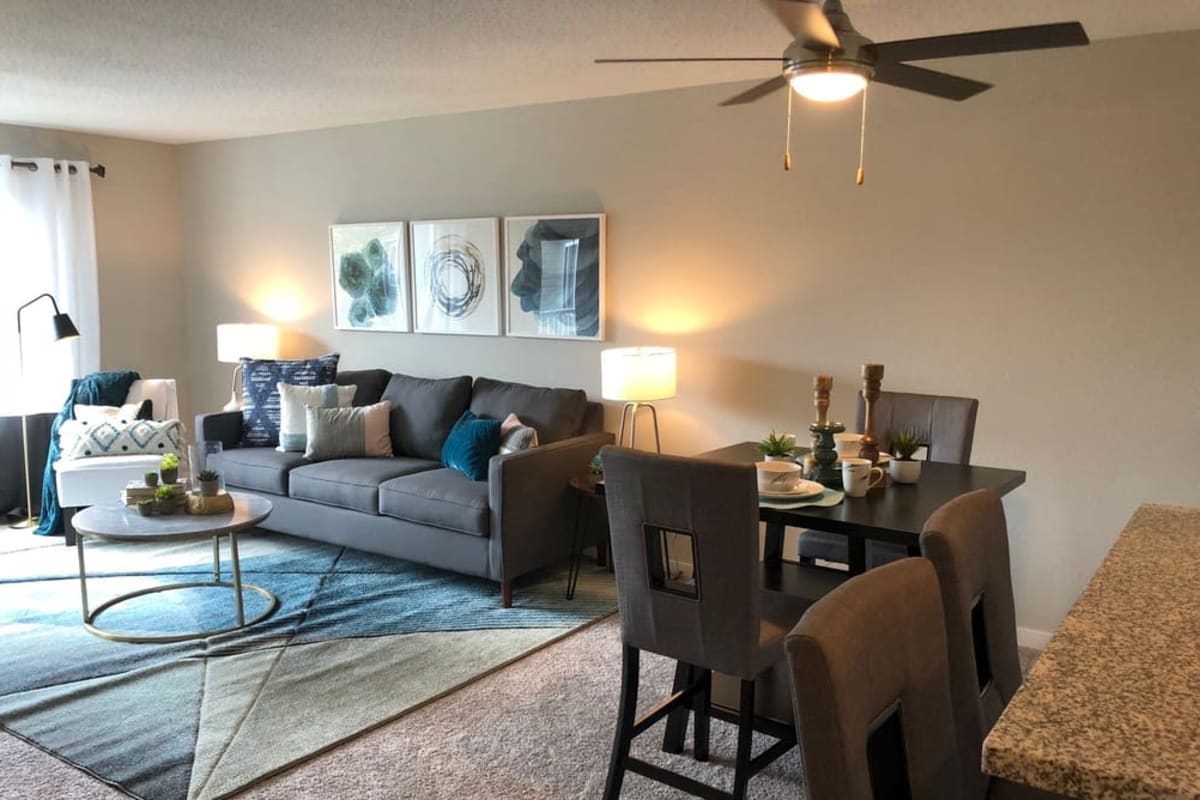 Furnished apartment living room at Bristol Village in Bloomington, Minnesota