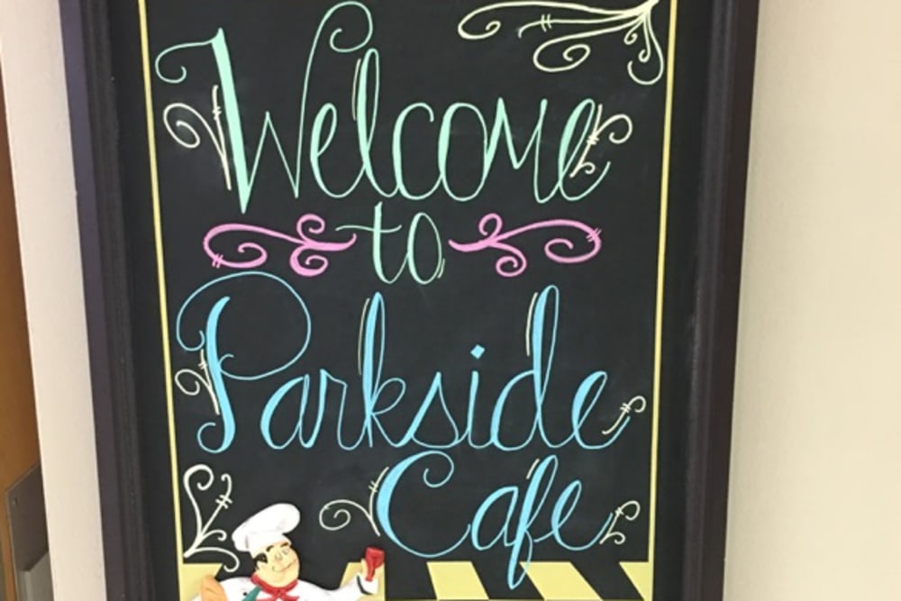 Sign for Parkside cafe at Windsor House at Parkside in Columbiana, Ohio