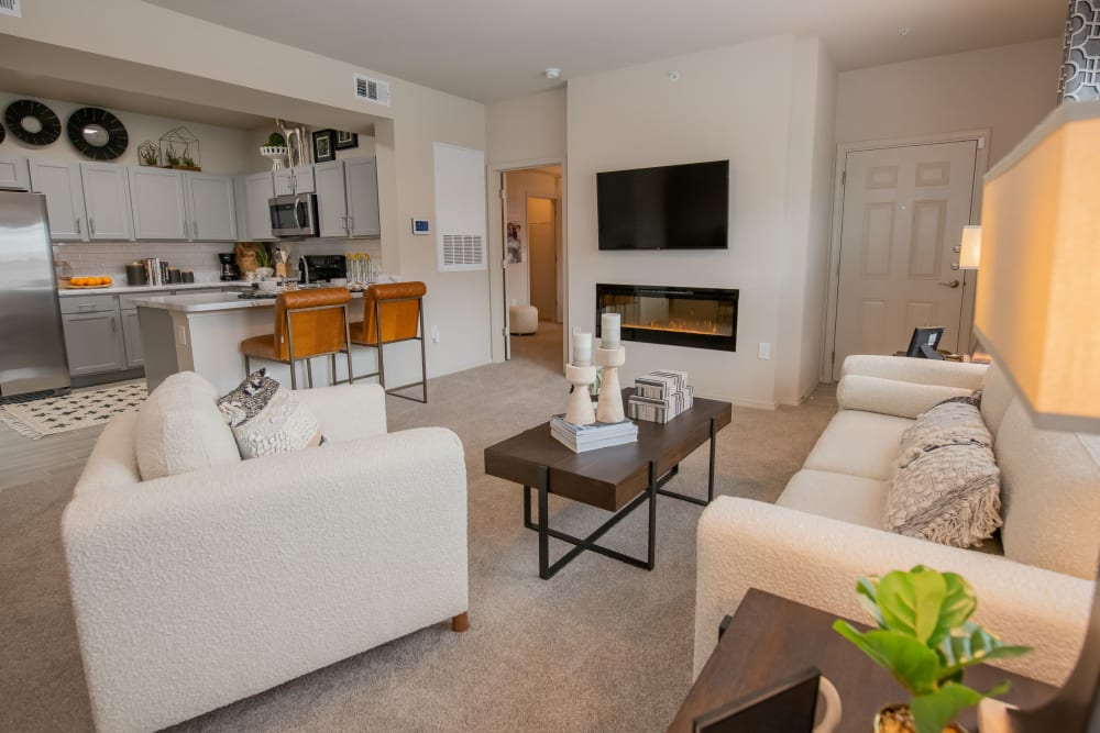 Bright living room at 97@ North Oak in Kansas City, Missouri