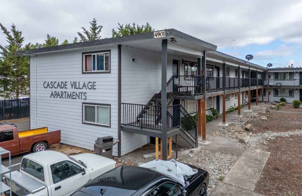 Exterior view of apartments at The Sage Collection in Tacoma, Washington