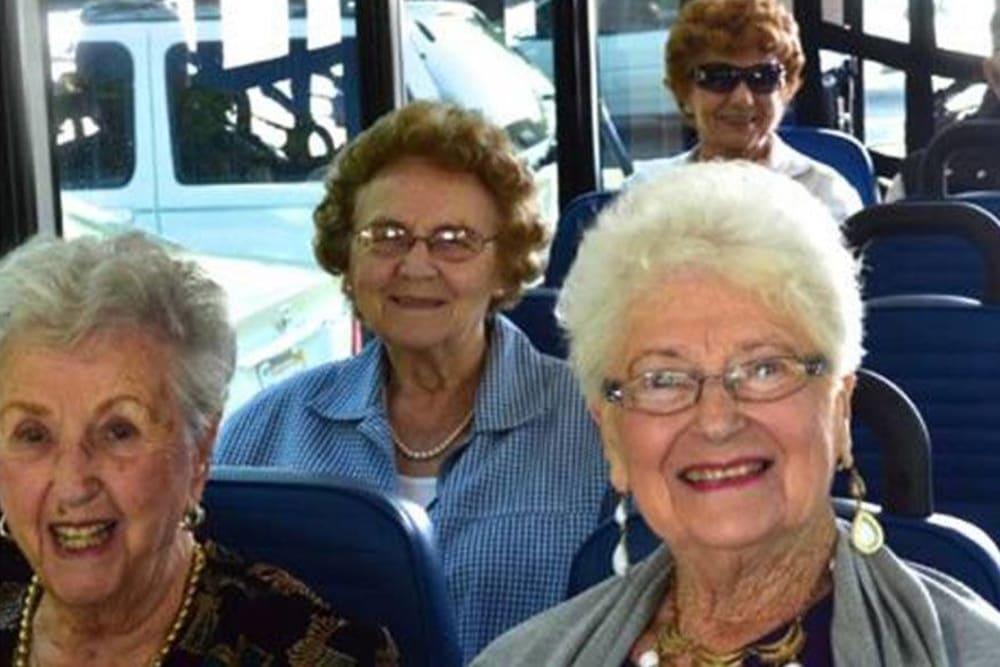 On the bus headed to a fun outing with Roseville Commons Senior Living in Roseville, California