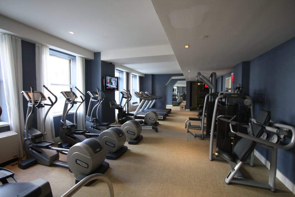 Spacious fitness center at Twenty Exchange in New York, New York