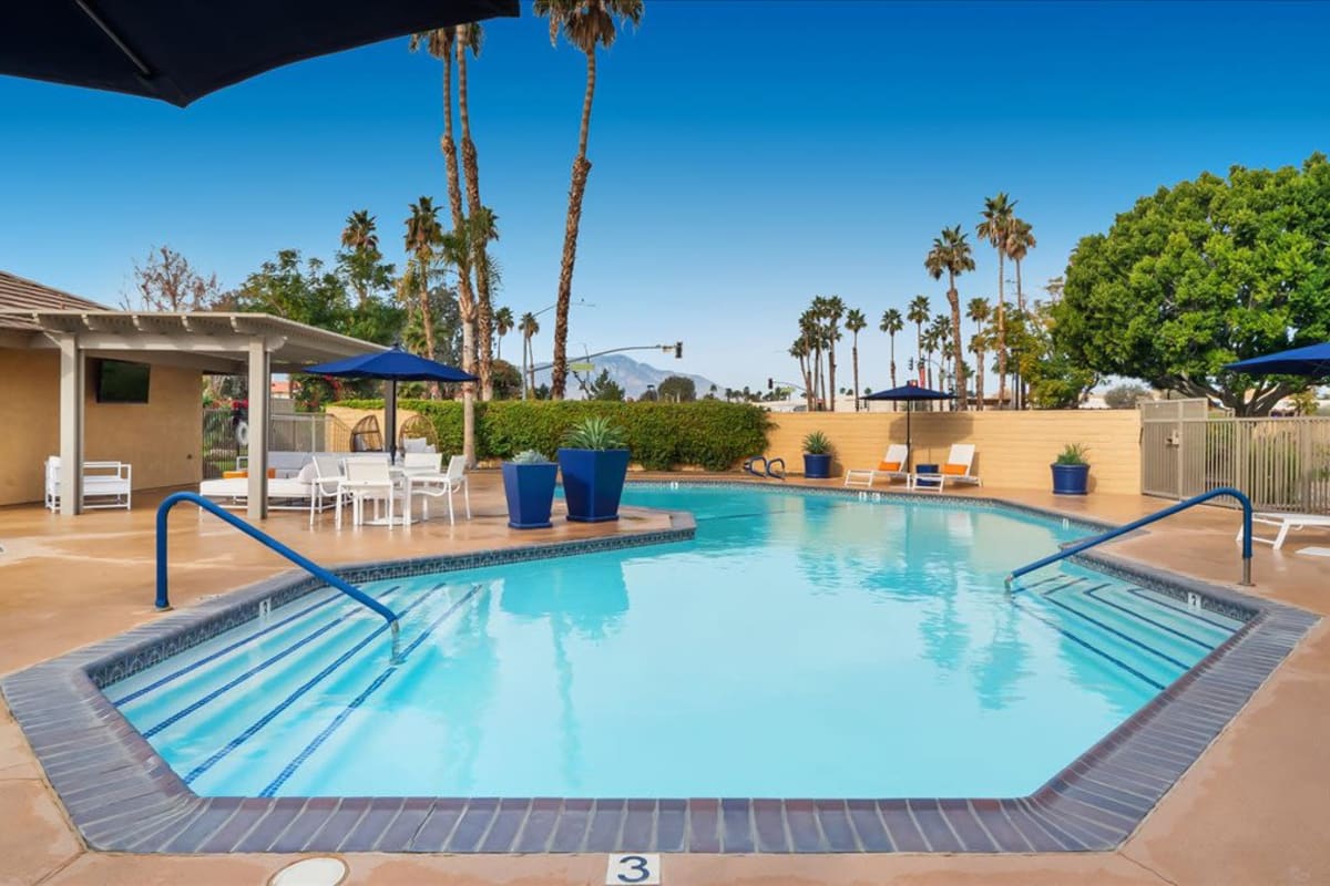 View amenities like our Swimming Pool at Mirabella Apartments in Bermuda Dunes, California