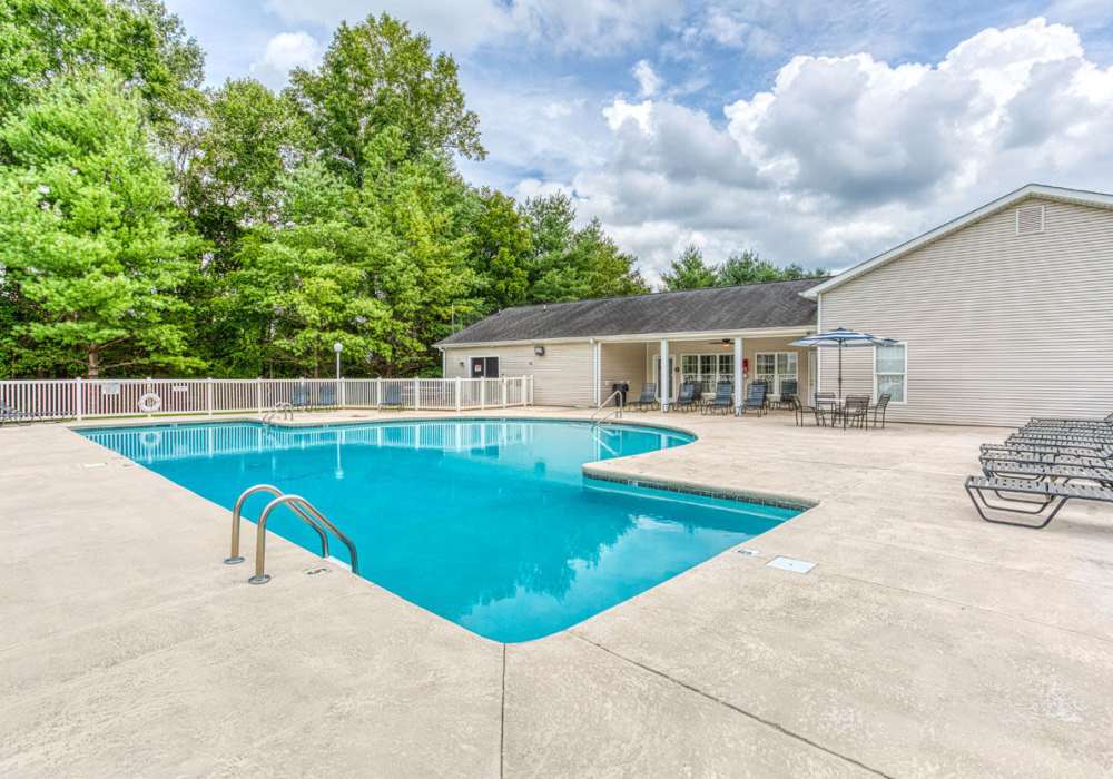 Pool and deck with lounge bed at Brannigan Village in Winston Salem, North Carolina