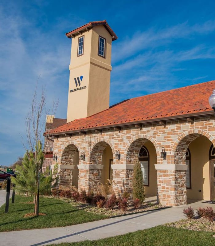 Front entrance to Watercress Apartments in Maize, Kansas