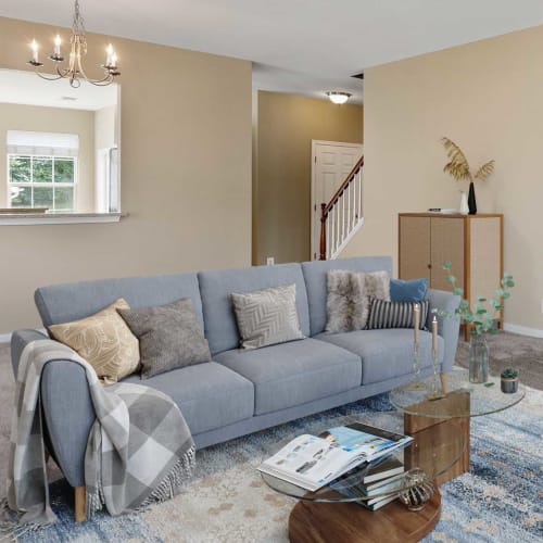A furnished living room at Columbia Colony in Patuxent River, Maryland