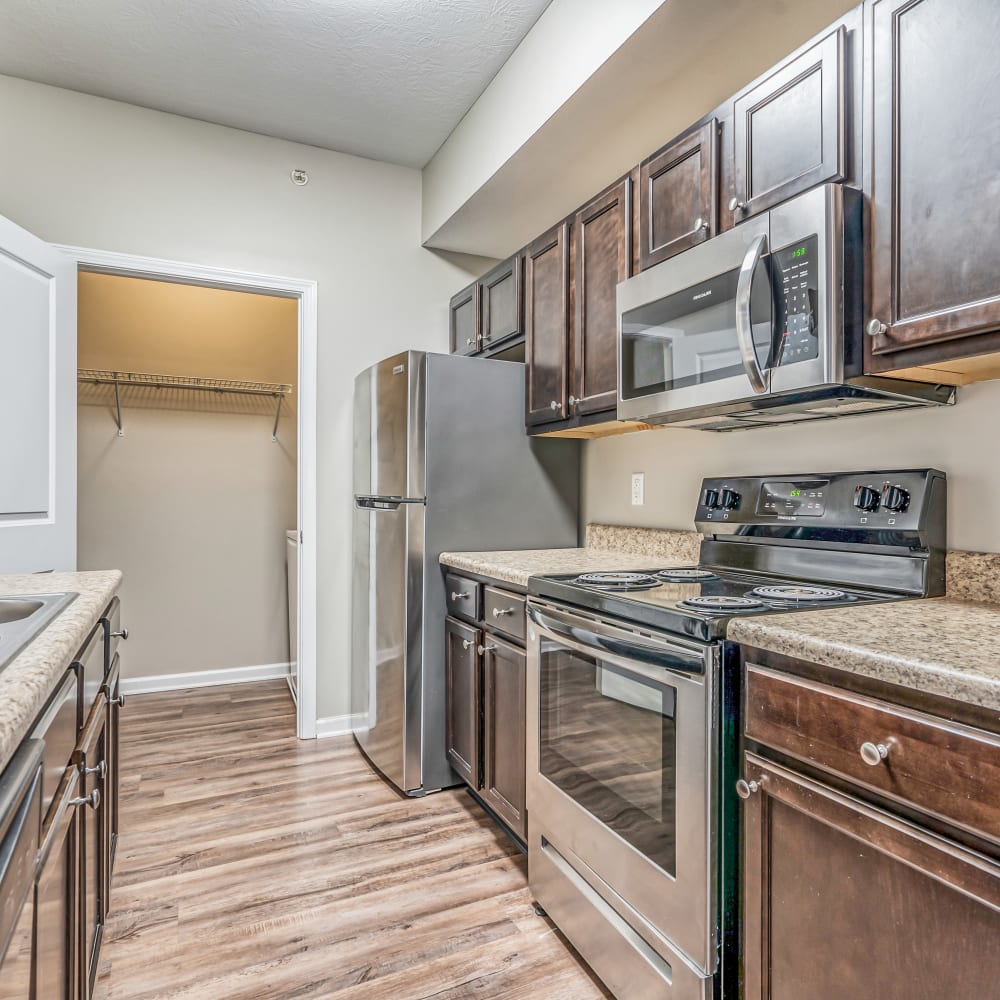 Kitchen with stainless-steel appliances at 5700 Madison, Indianapolis, Indiana