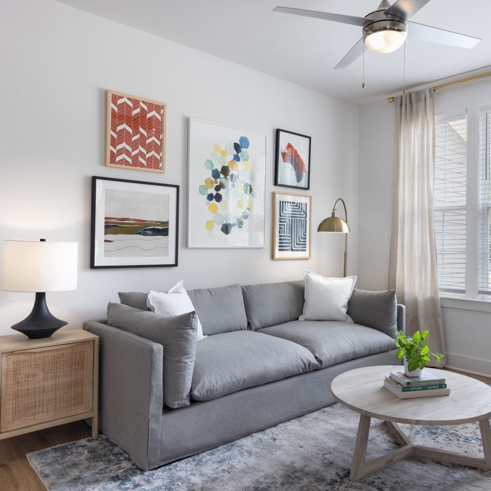 Furnished model living room at The Archer In Acworth in Acworth, Georgia