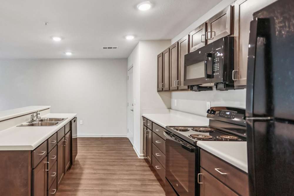 Kitchen of an apartment at Flats at Mount Zion in Stockbridge, Georgia
