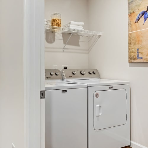 Washer and dryer in a home at Lakes at Heather Ridge in Fort Wayne, Indiana