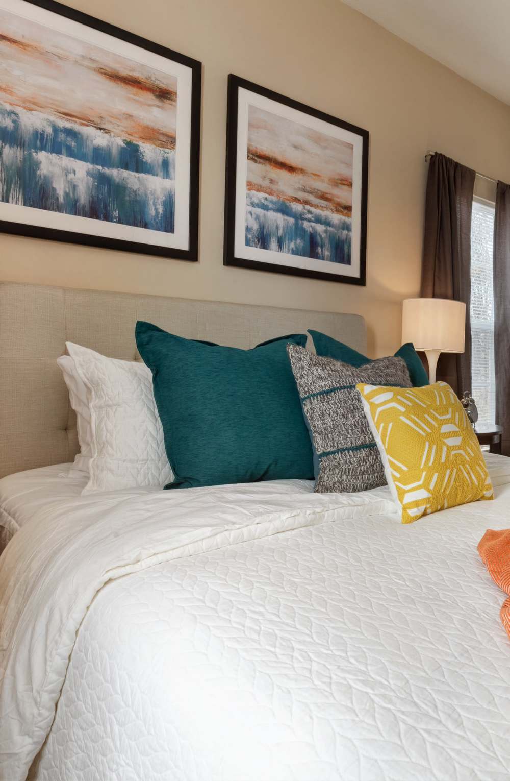 Bedroom in a model home at The Bradford at Easton Apartments & Townhomes in Columbus, Ohio