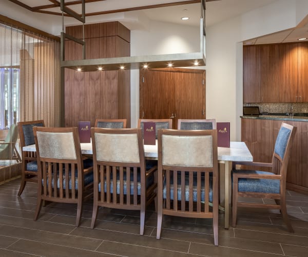 Beautiful dining table set and ready for the residents at All Seasons Naples in Naples, Florida