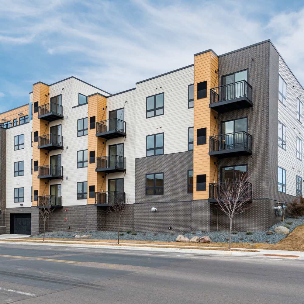 Building exterior at The Uptown Apartments in Waconia, Minnesota