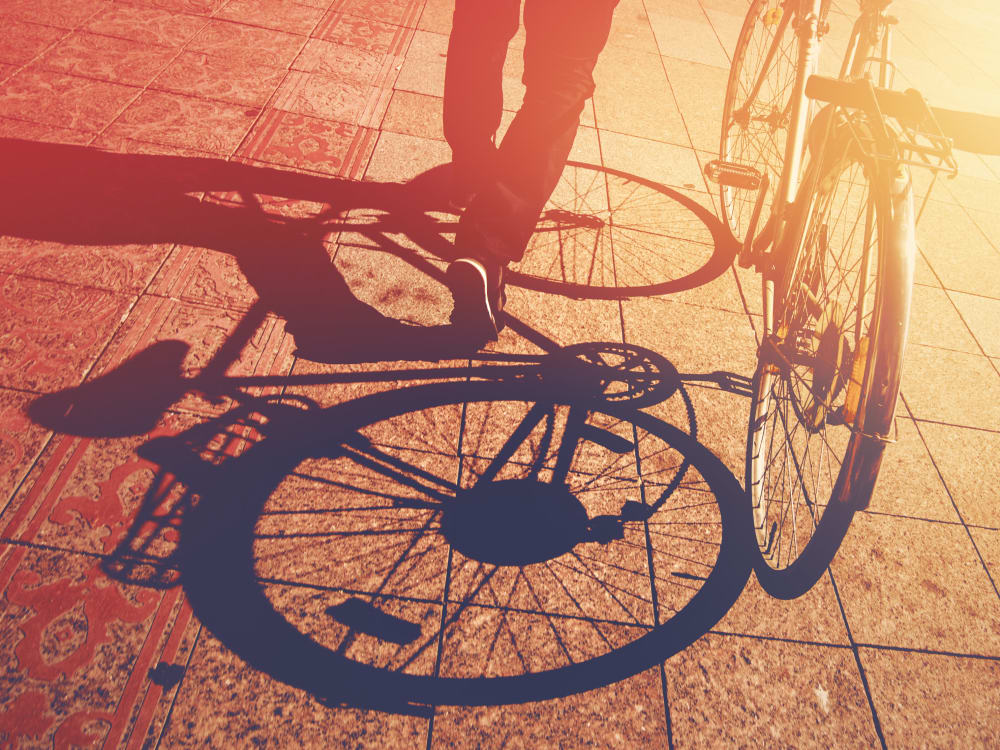 Resident out in town with his bike near The Local Apartments in Tempe, Arizona