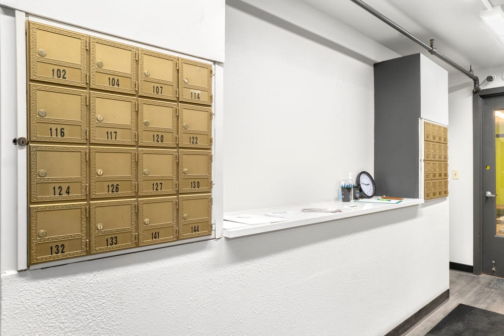 Mail boxes at Fremont Heated Storage in Seattle, Washington.