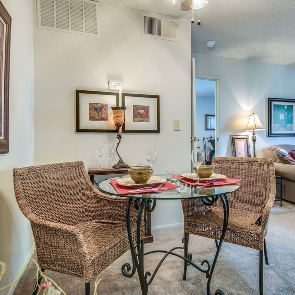 Dinning room with seating for two at Springhill Apartments in Overland Park, Kansas
