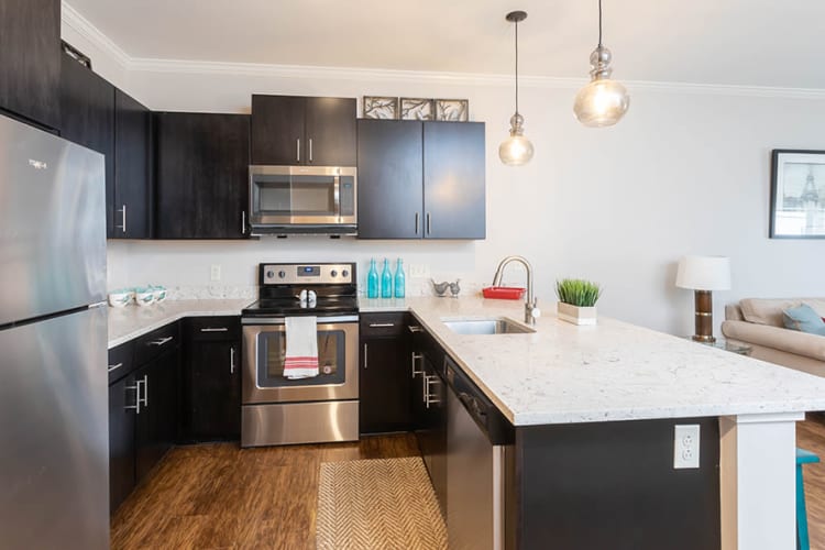 Modern kitchen at North Ponds Apartments home